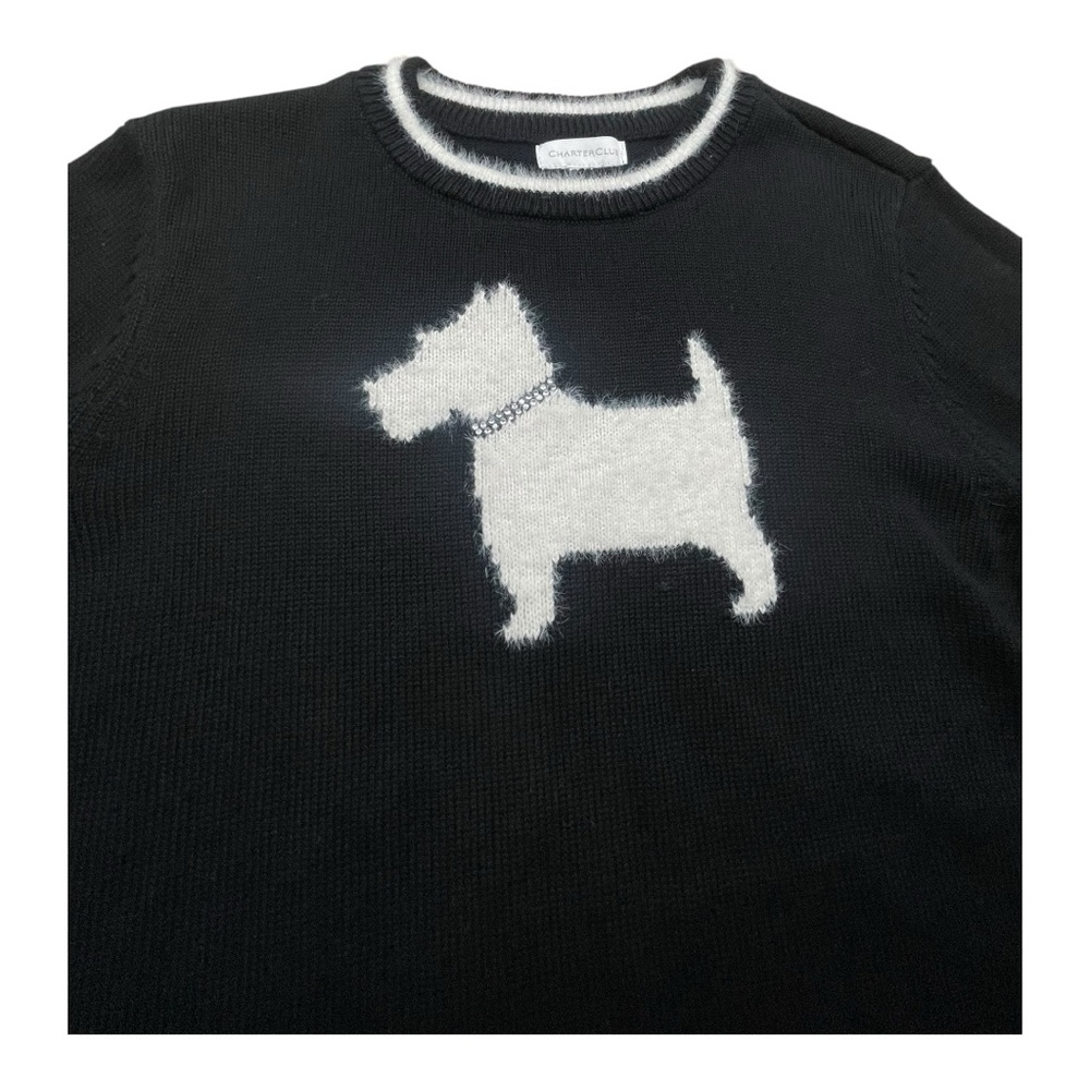 Charter Club Women's Scotty Dog Sweater Black and White size PL - Picture 3 of 8